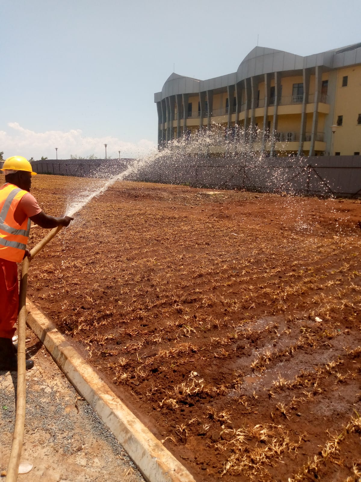 Irrigation of newly planted grounds at LVBC Headquarters